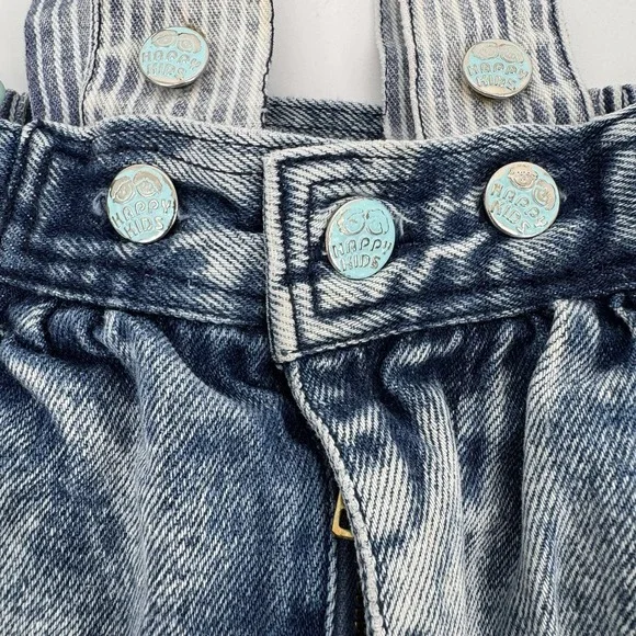 80sVintage Denim Overalls Kids 3T Acid Wash Happy Kids Embroidered Bows Cuffs - Picture 3 of 11